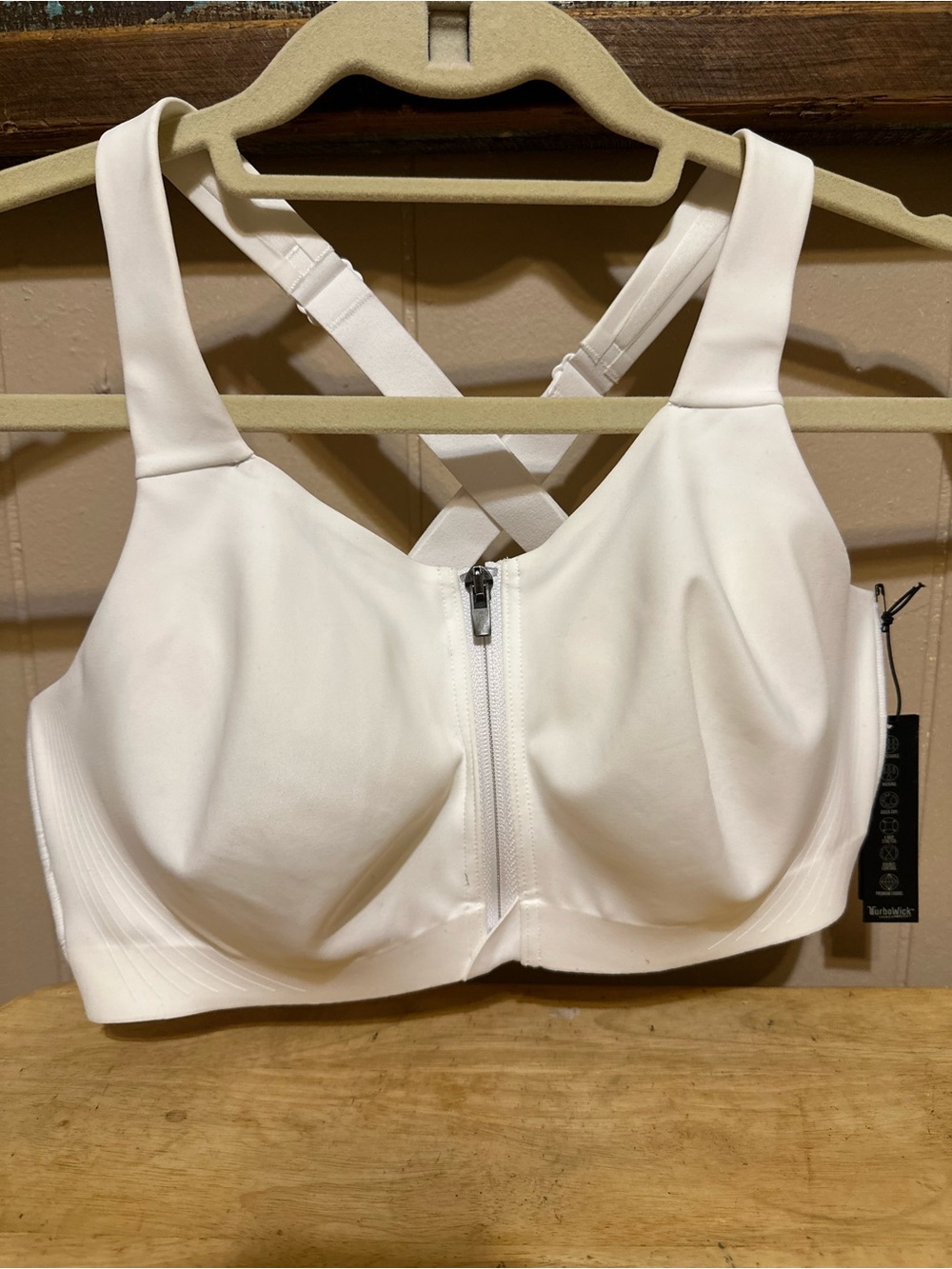 VSX White Front-Zip High Support Sports Bra with Crisscross Straps